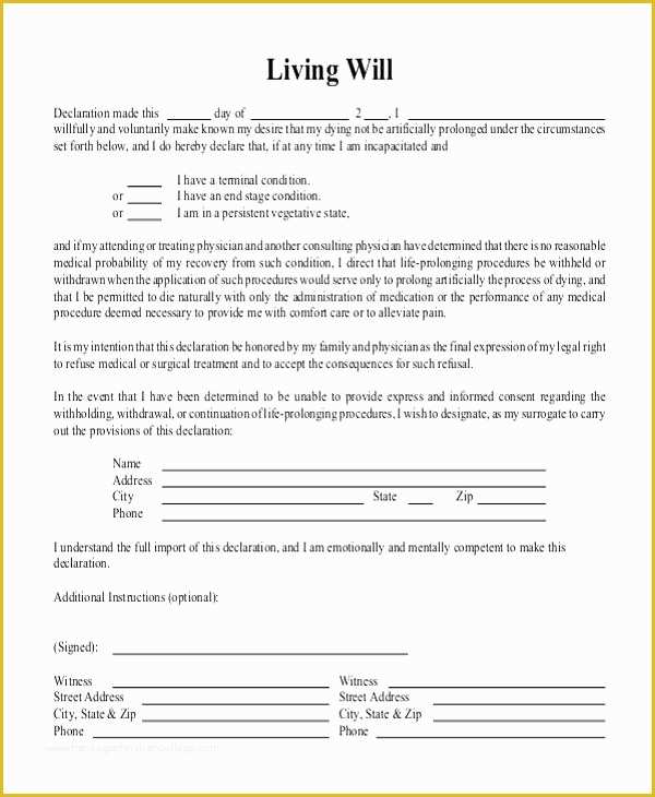 Free Living Will Template California Of Free Printable Last Will and Testament form Best Blank