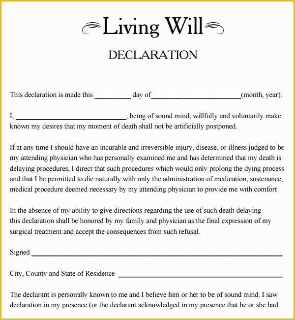 Free Living Will Template California Of Living Will form Free