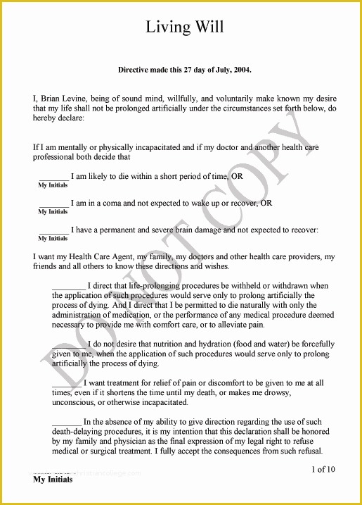 Free Living Will Template California Of Living Will form Sample Living Will Sample