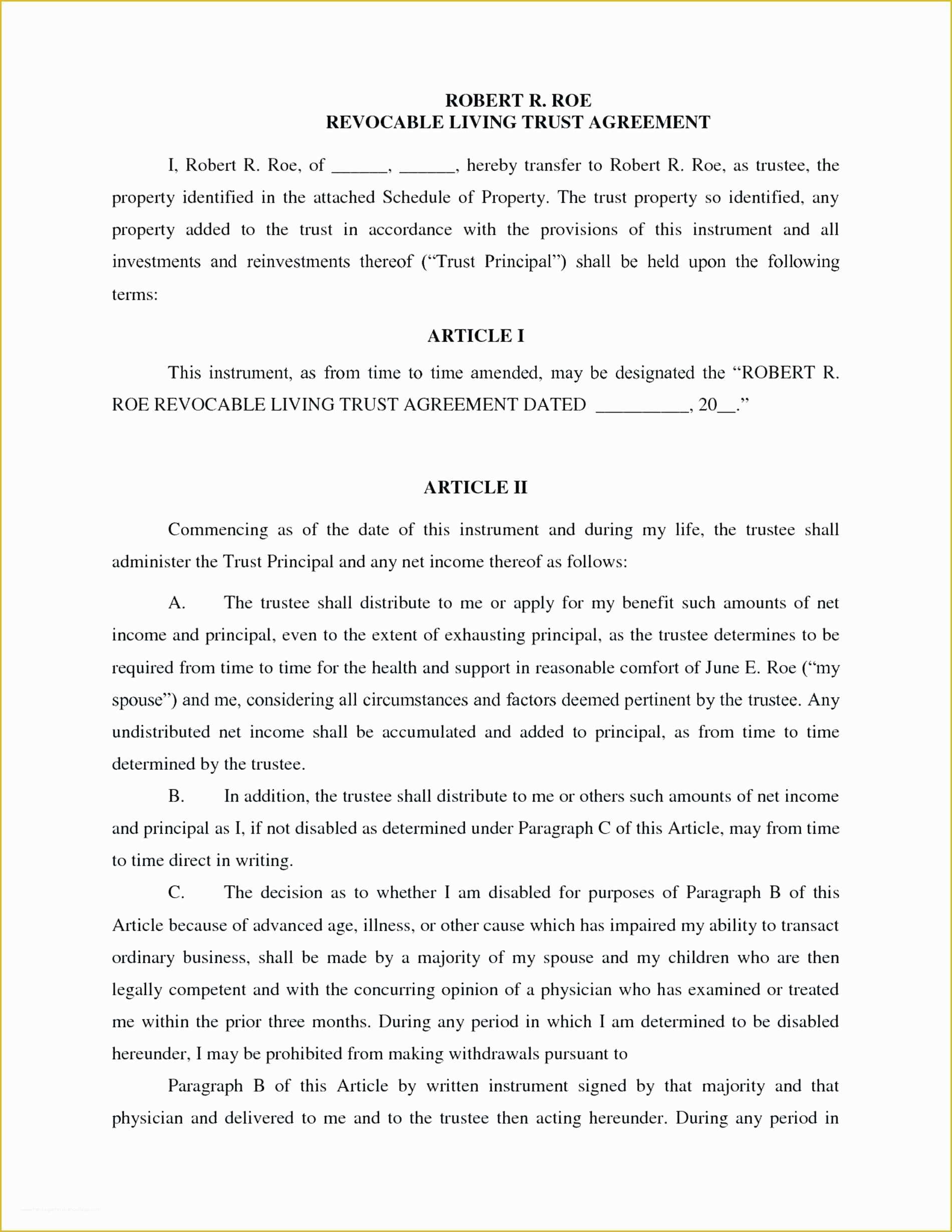 Free Living Will Template California Of Revocable Living Trust form Latest Living Trust forms