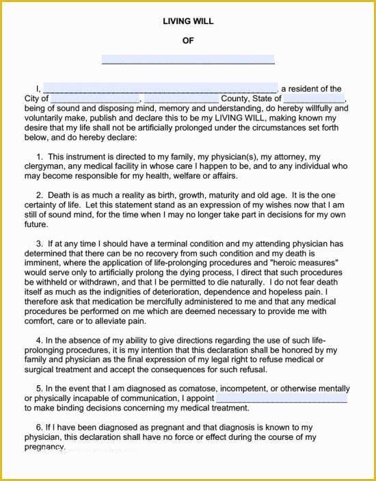 Free Living Will Template Georgia Of Free Blank Living Will forms Advance Directives