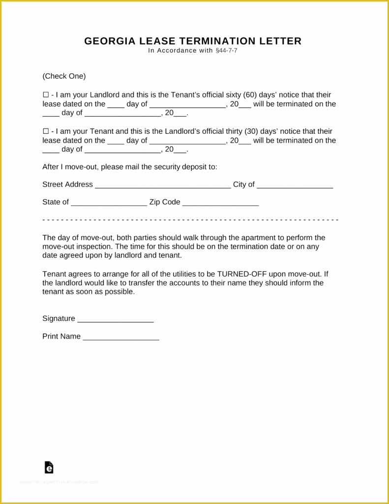 Free Living Will Template Georgia Of Free Georgia Lease Termination Letter form 30 Days Pdf