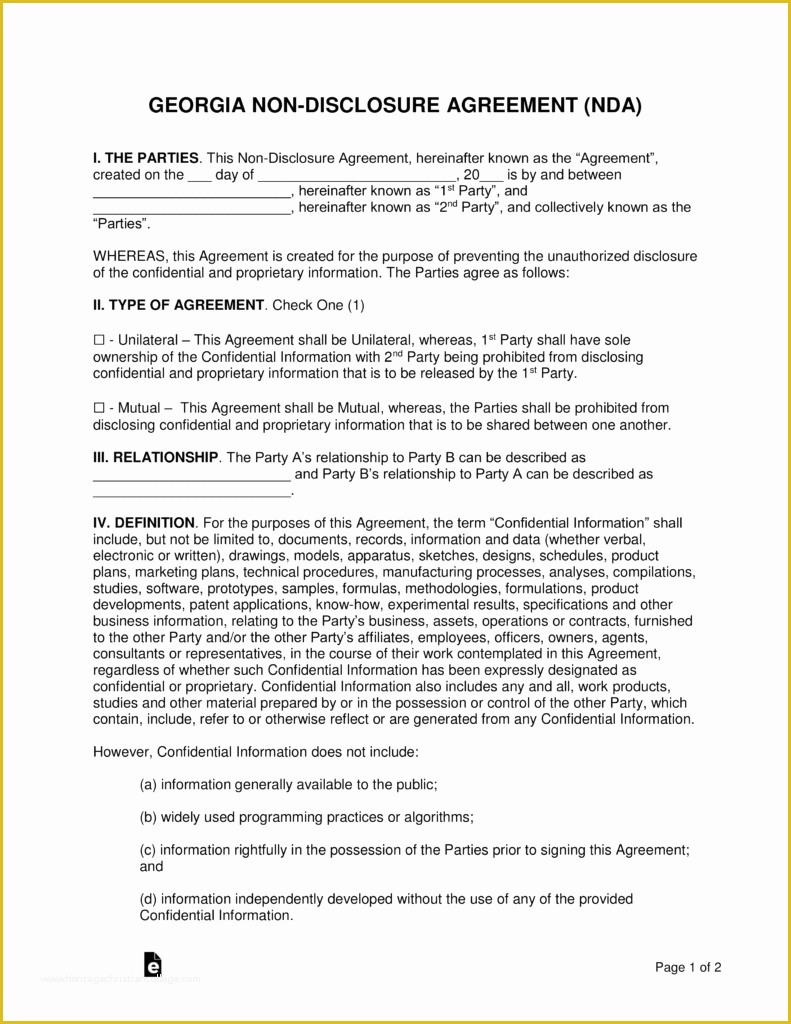 Free Living Will Template Georgia Of Georgia Non Disclosure Agreement Nda Template