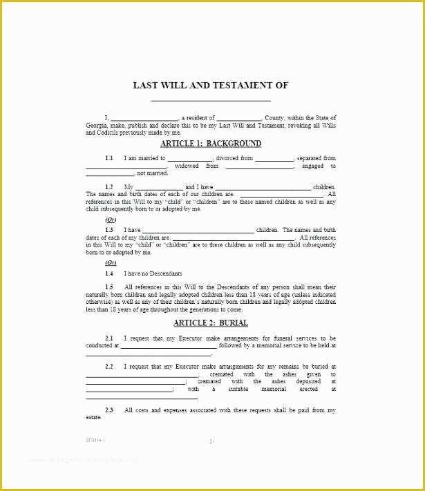 Free Living Will Template Georgia Of Sample Living Will 8 Documents In Final and Testament