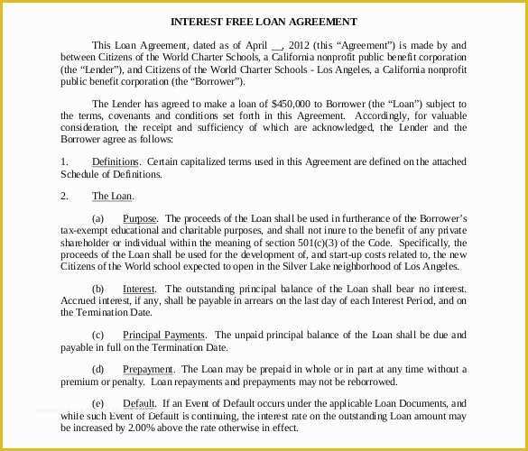 Free Loan Agreement Template Of Free Interest Free Loan Contract Temp 26 Great Loan