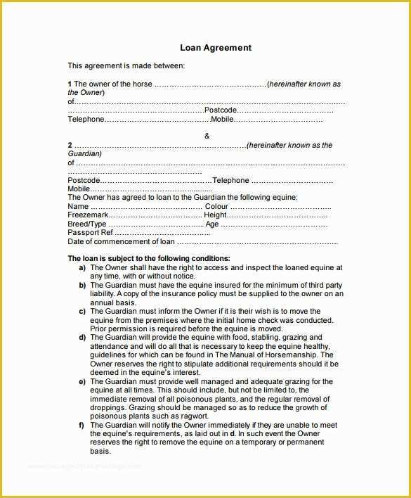 Free Loan Agreement Template Of Loan Contract Template – 20 Free Word Pdf Documents