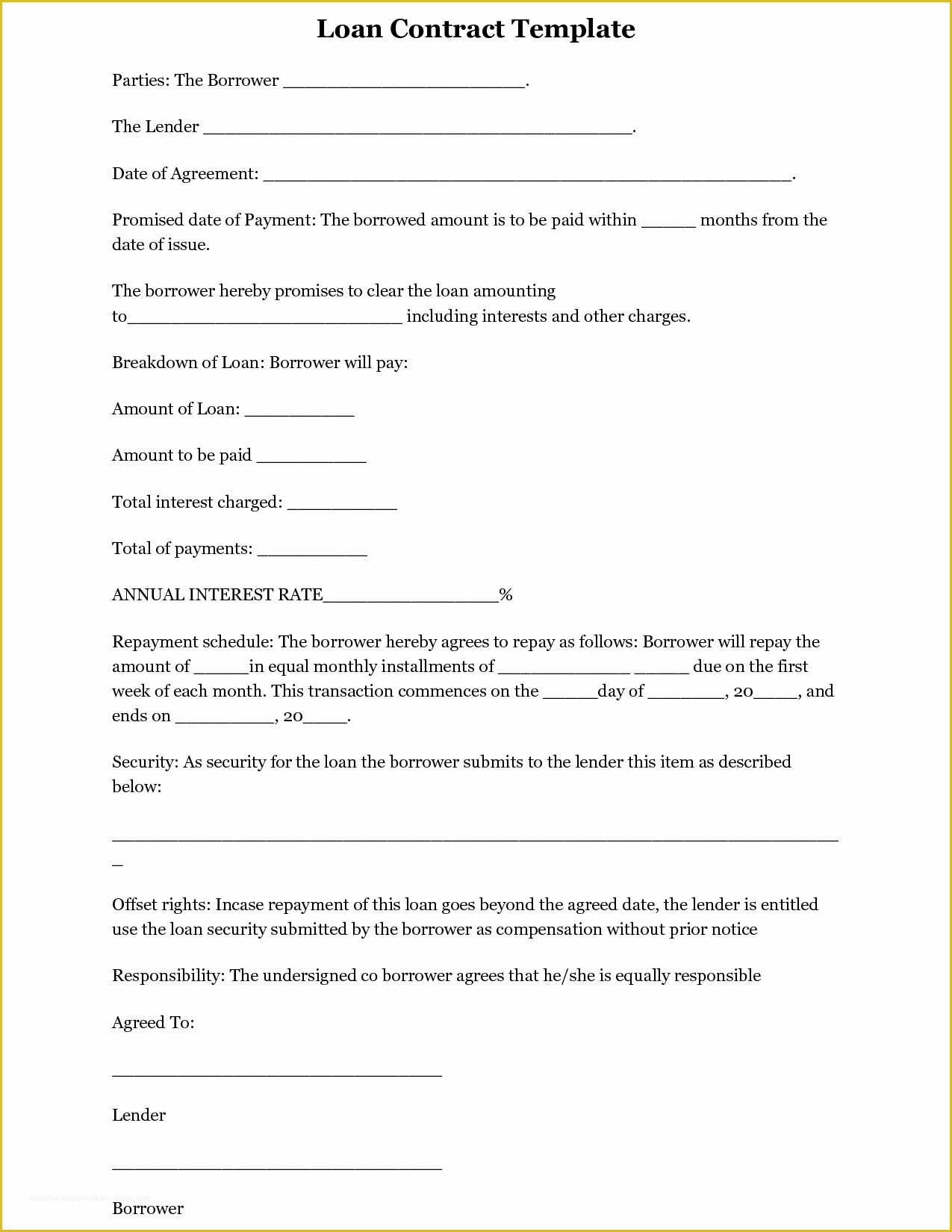 Free Loan Agreement Template Of Printable Sample Loan Template form