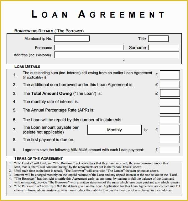 Free Loan Agreement Template Uk Of 10 Sample Standard Loan Agreement Templates