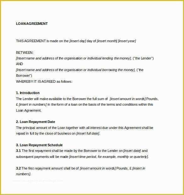 Free Loan Agreement Template Uk Of 14 Loan Agreement Templates Word Pdf