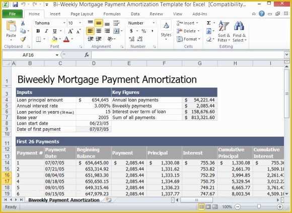 Free Loan Amortization Schedule Excel Template Of Bi Weekly Mortgage Payment Amortization Template for Excel