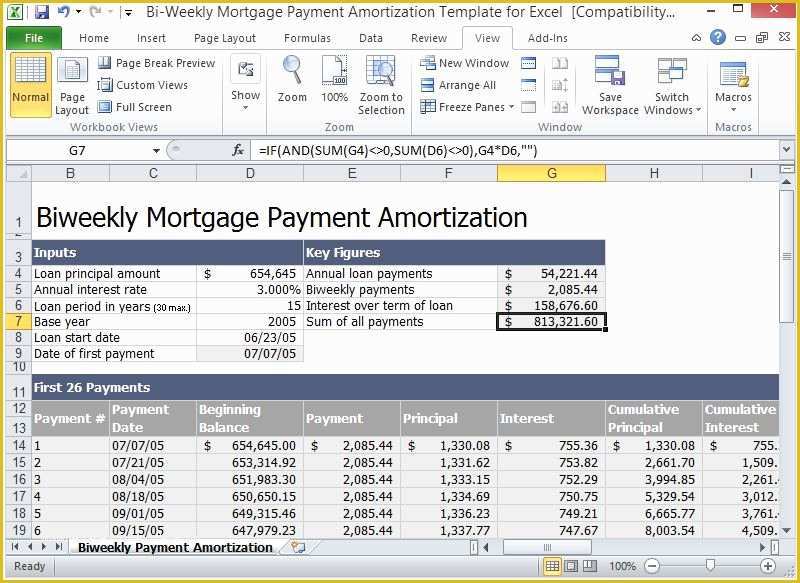 Free Loan Amortization Schedule Excel Template Of Bi Weekly Mortgage Payment Amortization Template for Excel