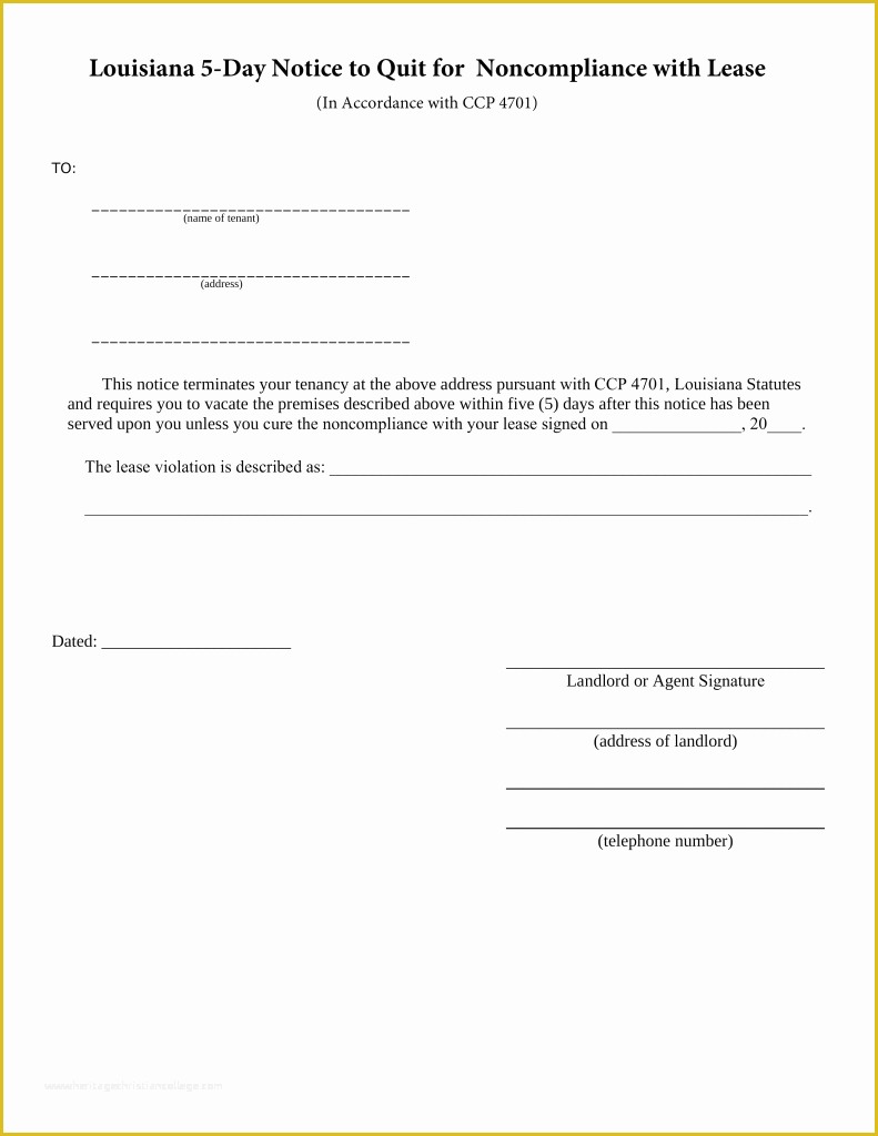 Free Louisiana Eviction Notice Template Of Free Louisiana 5 Day Notice to Quit form