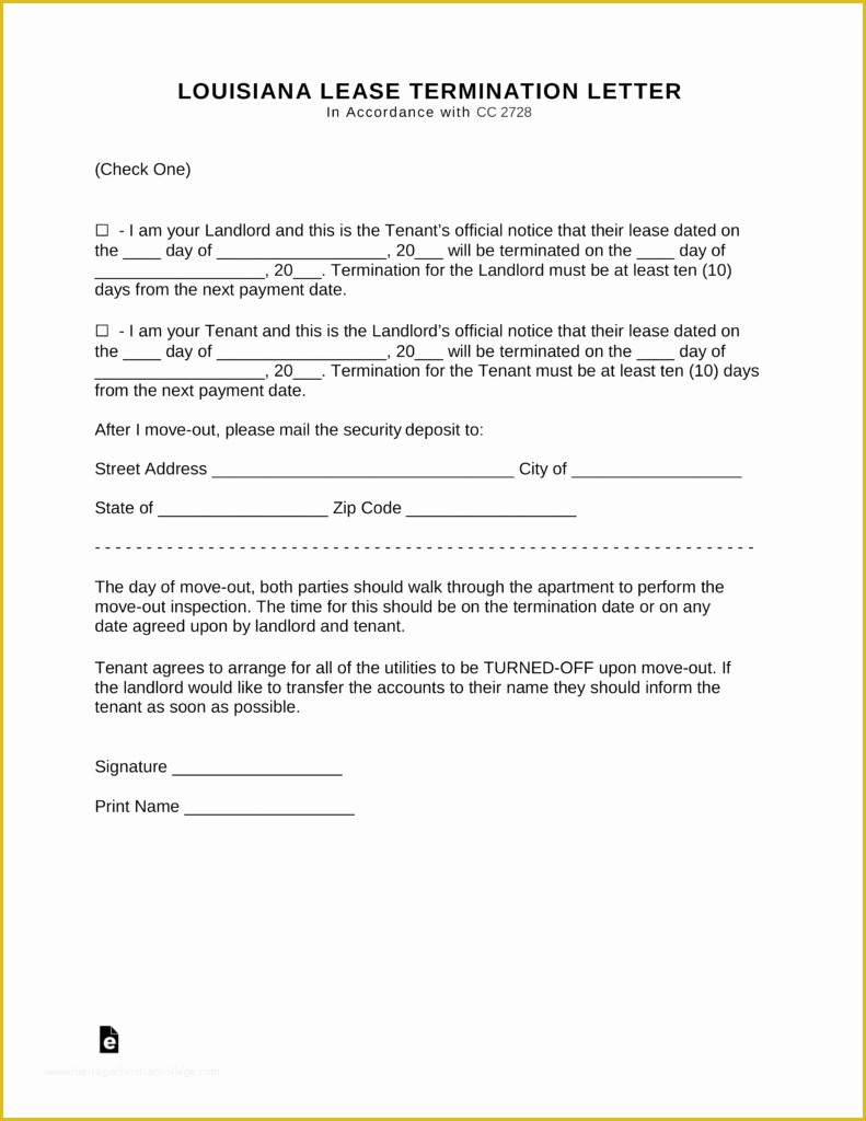 Free Louisiana Eviction Notice Template Of Louisiana Lease Termination Letter Notice to Vacate
