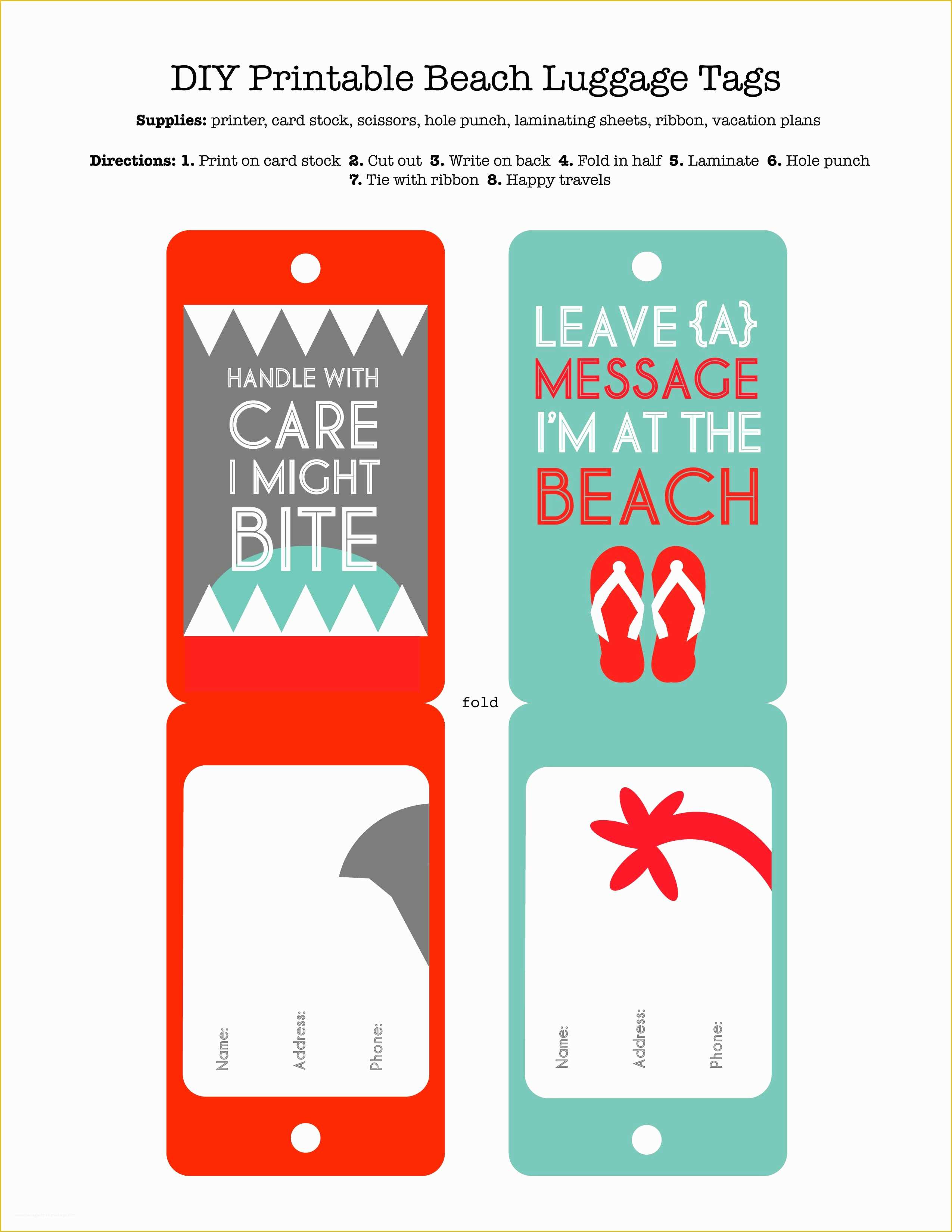 Free Luggage Tag Template Of Diy Printable Beach Luggage Tags Craft Ideas
