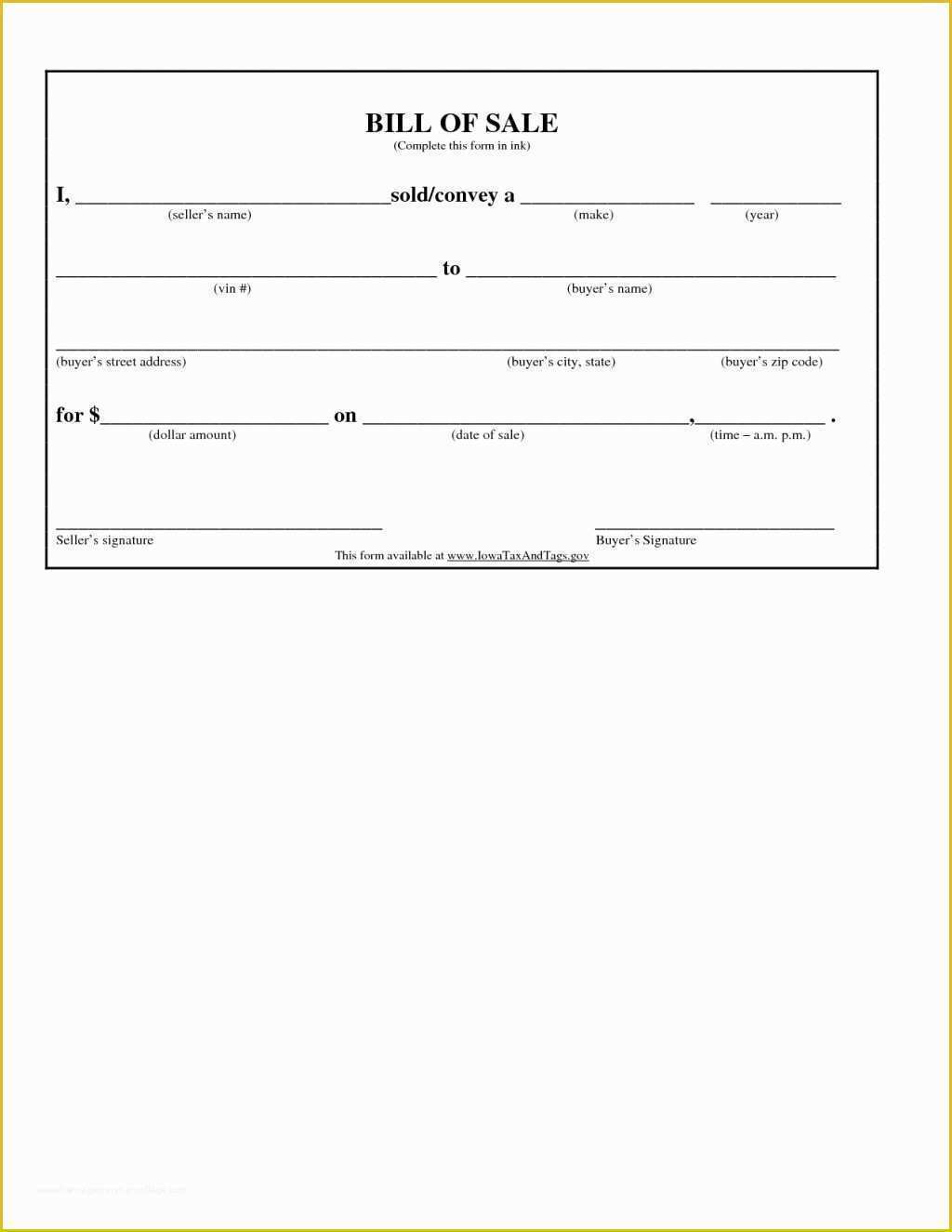 Bill Of Sale Forms Printable