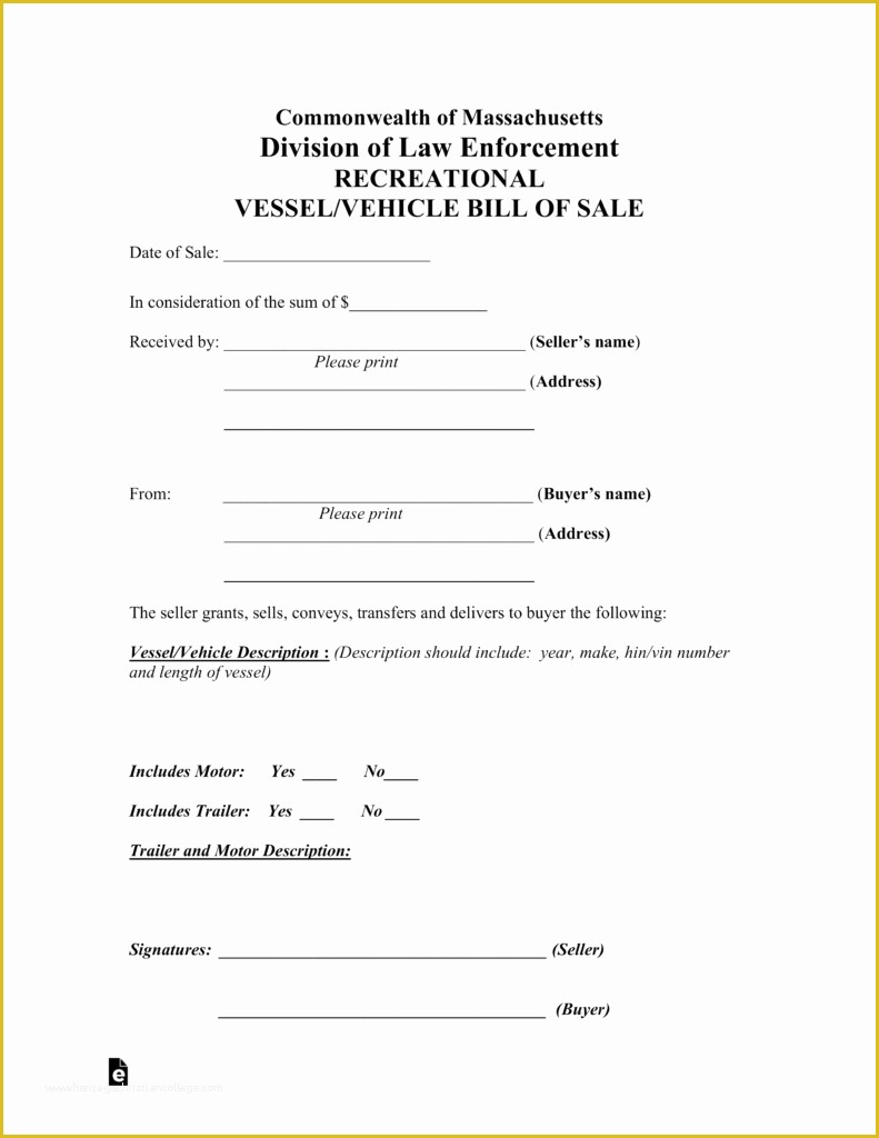 Free Ma Bill Of Sale Template Of Free Massachusetts Bill Of Sale forms Pdf