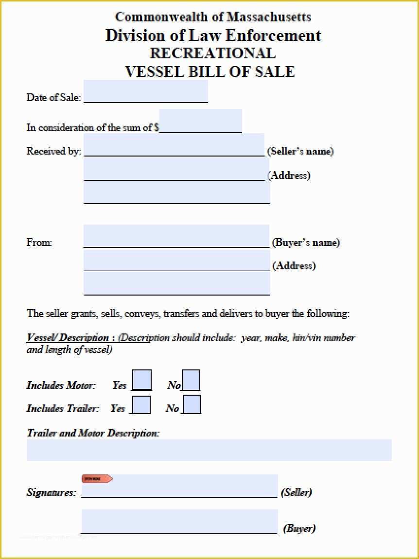 Free Ma Bill Of Sale Template Of Free Massachusetts Boat Bill Of Sale form Pdf