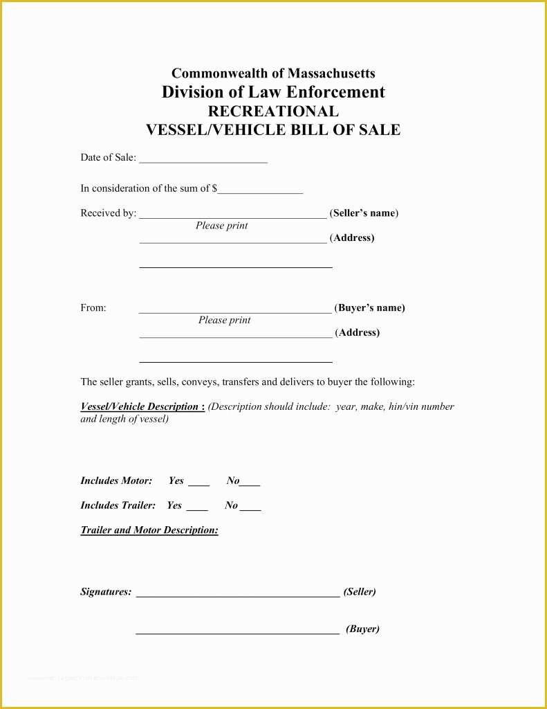 Free Ma Bill Of Sale Template Of Free Massachusetts Vehicle Vessel Bill Sale form Pdf