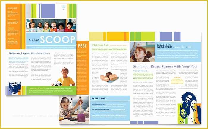 Free Magazine Layout Templates for Publisher Of Learning Center & Elementary School Newsletter Template Design