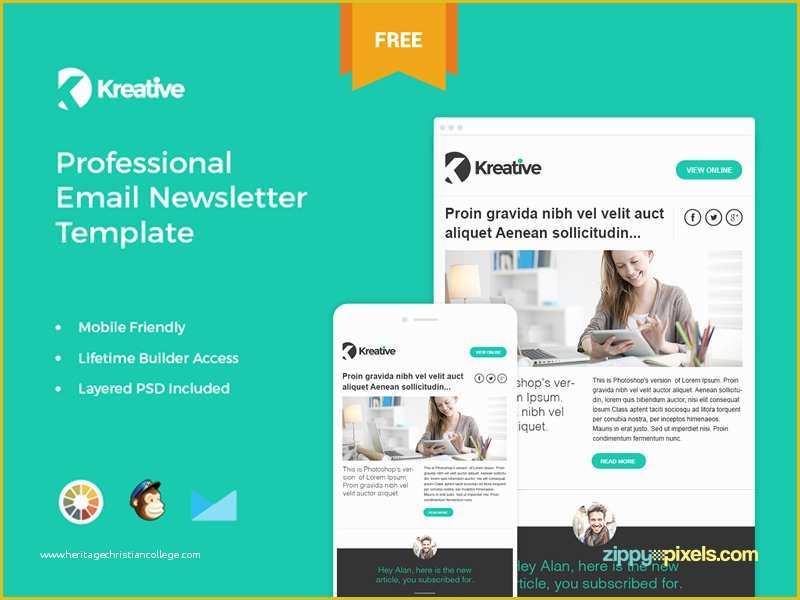 Free Mailchimp Newsletter Templates Of Kreative Free Email Newsletter Template by Zippy