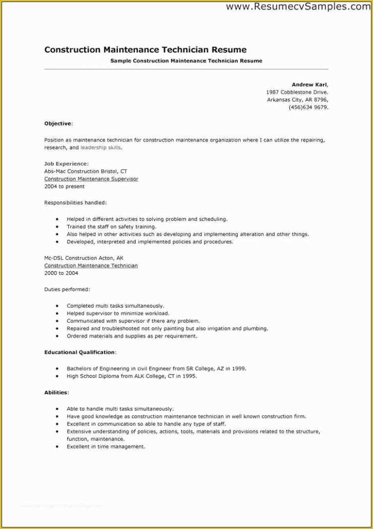 Free Maintenance Resume Templates Of Apartment Maintenance Technician Cover Letter Tag