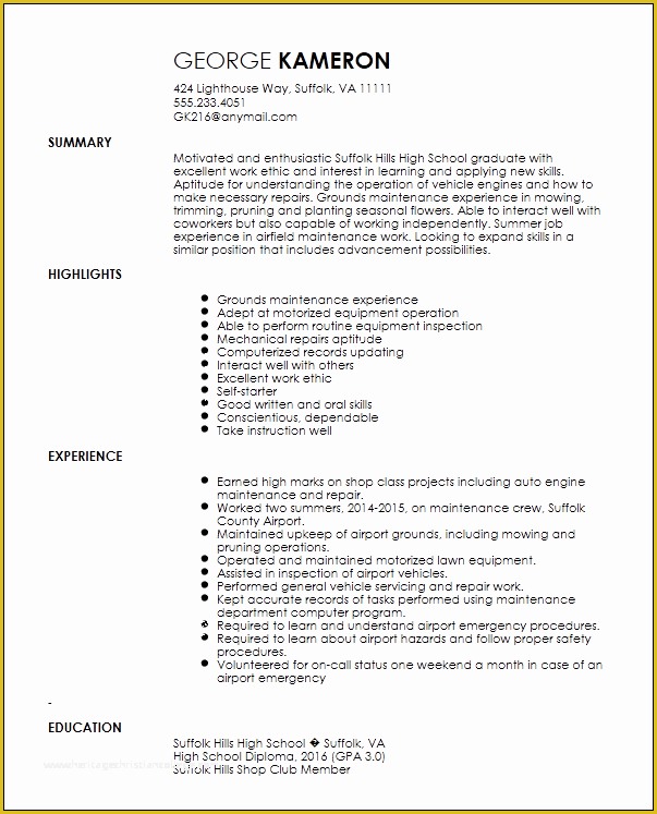 Free Maintenance Resume Templates Of Free Entry Level Maintenance Technician Resume Template