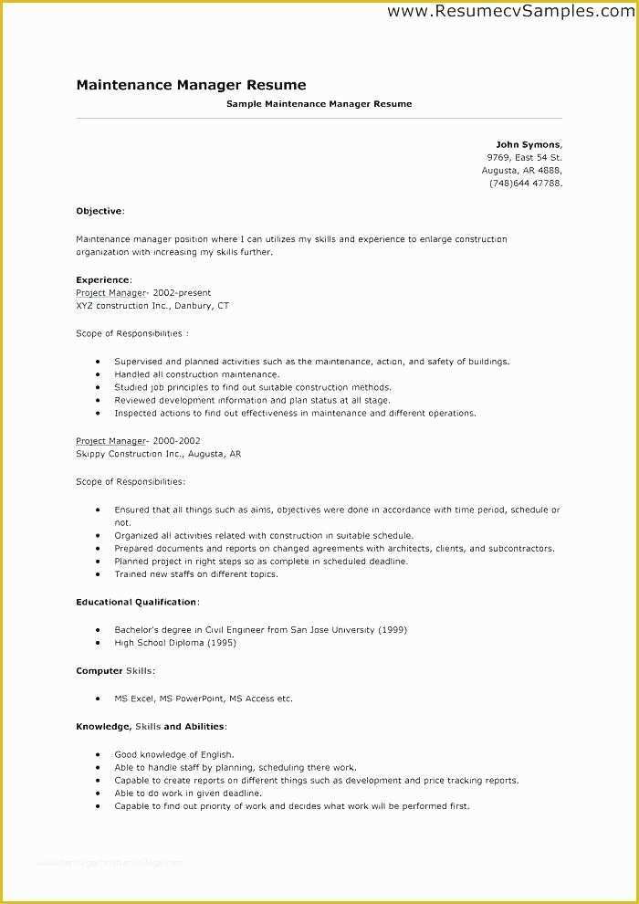 Free Maintenance Resume Templates Of Maintenance Mechanic Resume Sample