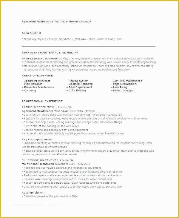 Free Maintenance Resume Templates Of Maintenance Technician Resume Examples Maintenance Resume