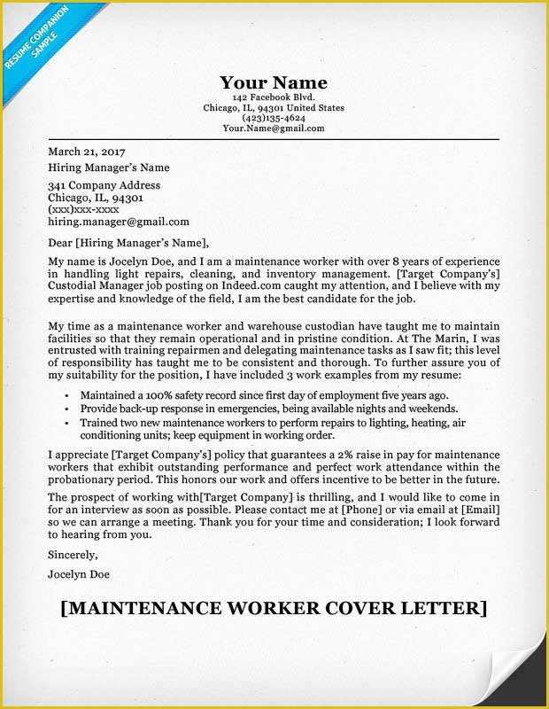 Free Maintenance Resume Templates Of Maintenance Worker Cover Letter Sample