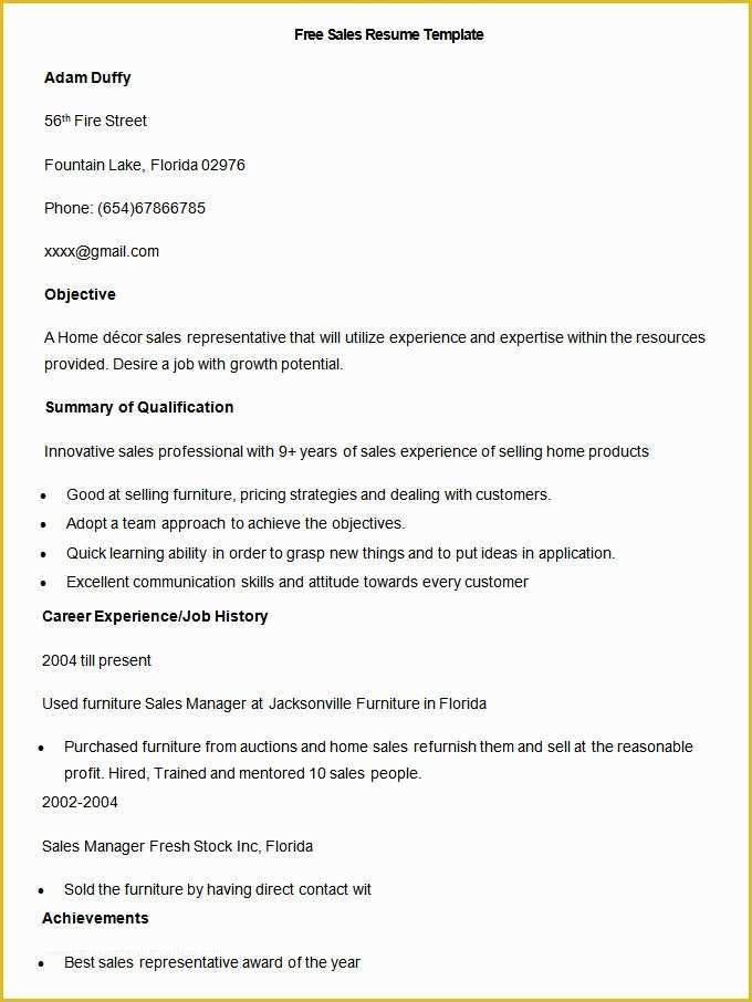 Free Maintenance Resume Templates Of Sales Resume Template – 41 Free Samples Examples format