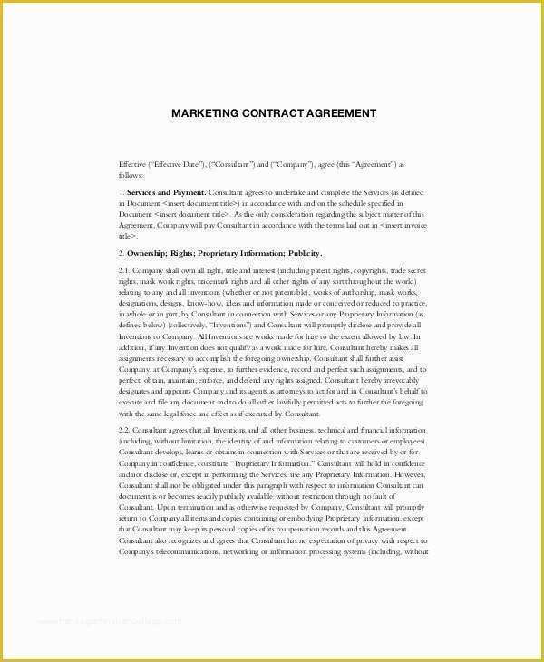 Free Marketing Contract Template Of 16 Marketing Contract Templates – Free Sample Example