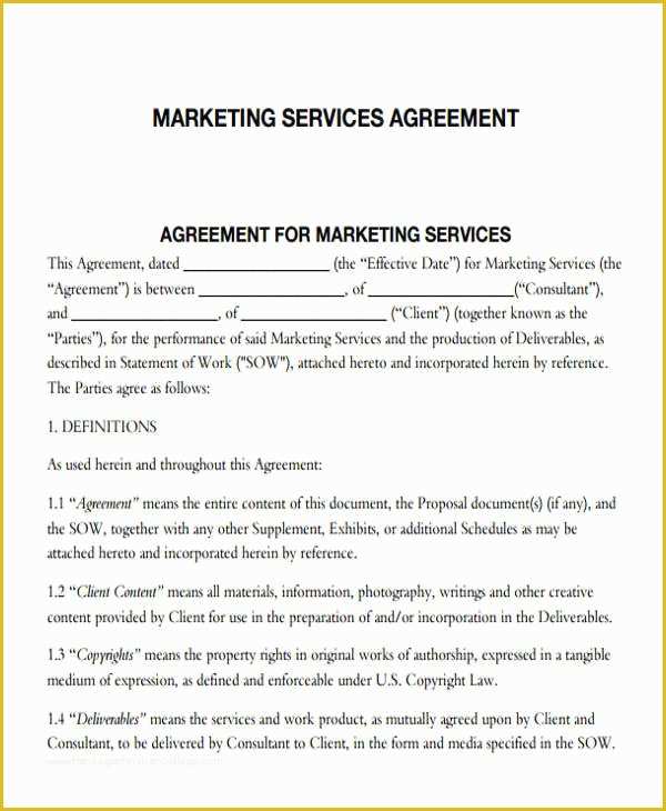 Free Marketing Contract Template Of 7 Marketing Agreements – Free Sample Example format