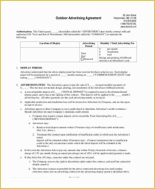 Free Marketing Contract Template Of Advertising Contract Template 15 Pdf Word Google Docs