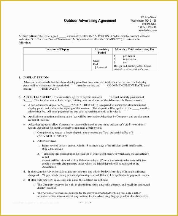 Free Marketing Contract Template Of Advertising Contract Template 15 