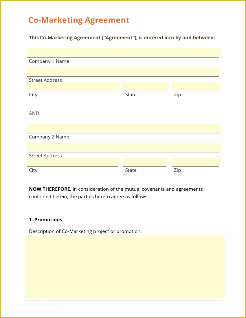 Free Marketing Contract Template Of Business form Template Gallery