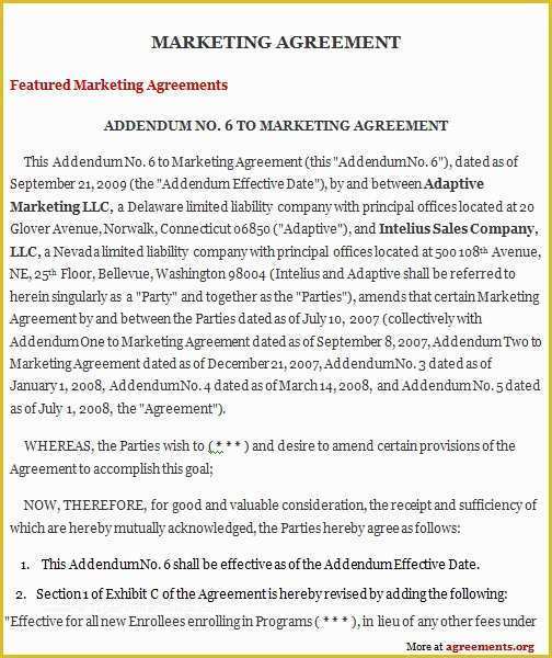 Free Marketing Contract Template Of Marketing Agreement Sample Marketing Agreement Template
