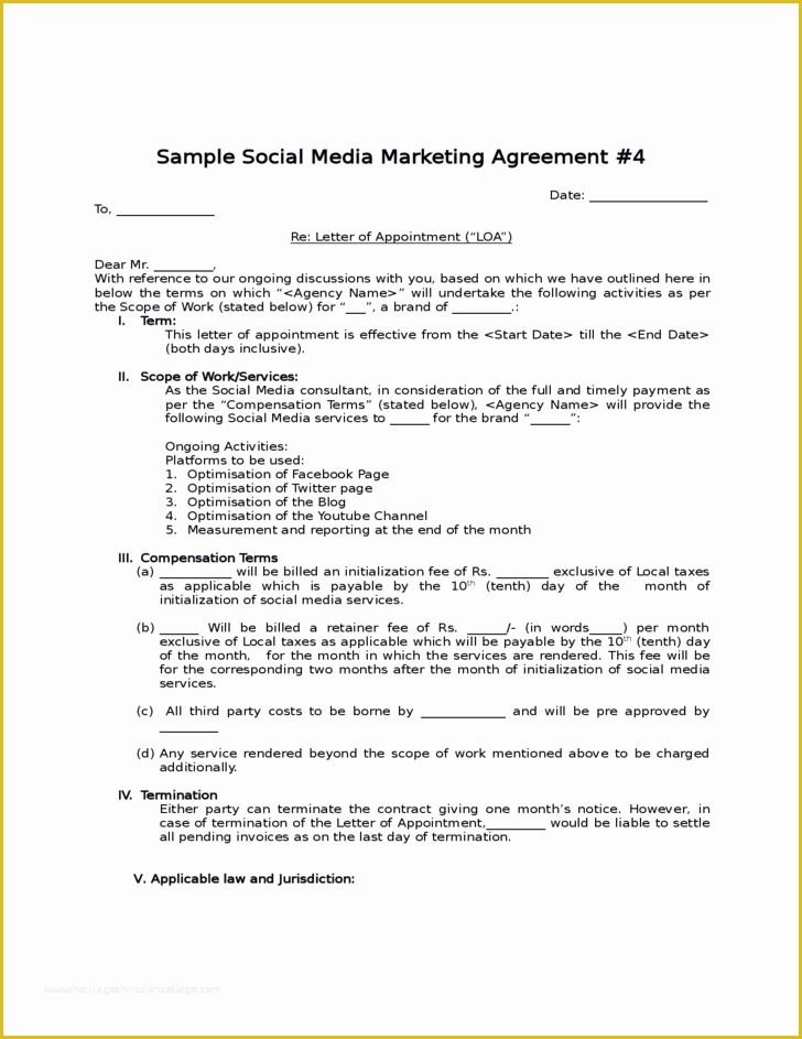 Free Marketing Contract Template Of social Media Contract Templates Word Excel Samples