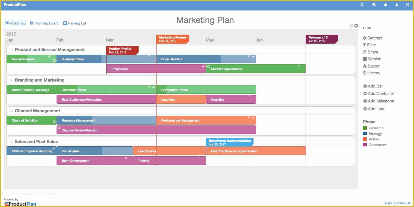 Free Marketing Roadmap Template Of Three Sample Roadmap Views Created In Productplan