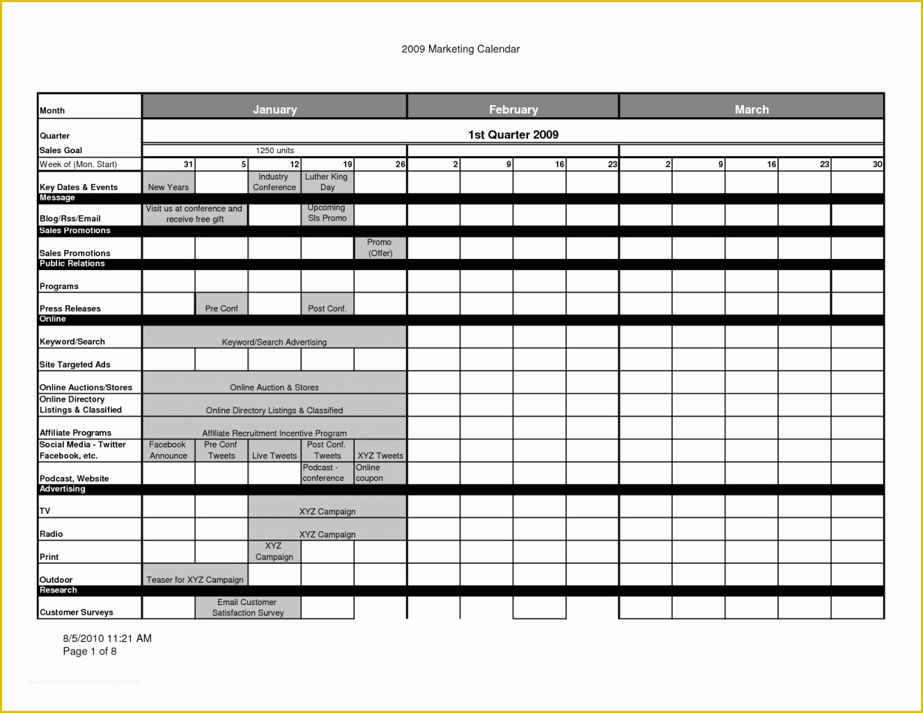 Free Marketing Templates Of Marketing Calendar Template