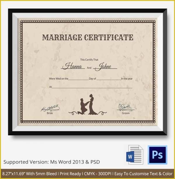 Free Marriage Certificate Template Microsoft Word Of 19 Marriage Certificate Templates