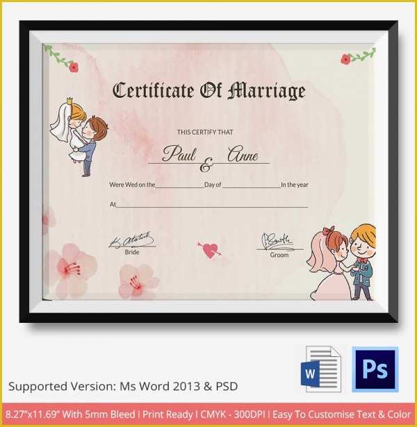 Free Marriage Certificate Template Microsoft Word Of 19 Marriage Certificate Templates