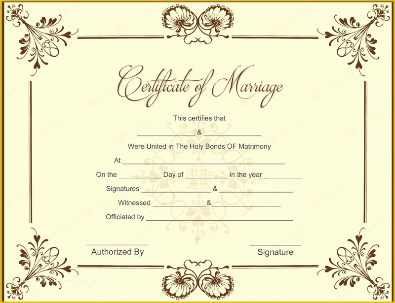 Free Marriage Certificate Template Microsoft Word Of Printable Marriage Certificate Templates 10 Editable