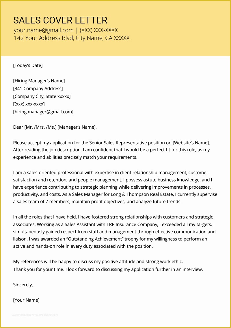 Free Matching Cover Letter and Resume Templates Of Sales Cover Letter Example