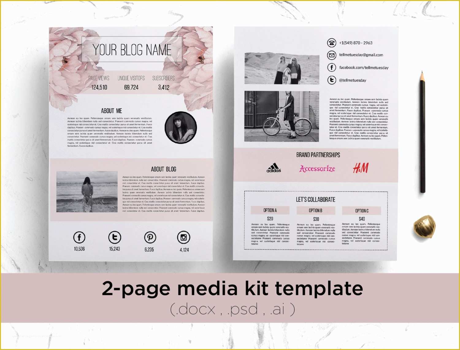 Free Media Kit Template Of 2 Page Media Kit Template Floral Background Elegant Blog