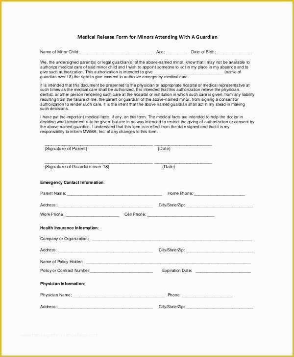 Free Medical Consent form Template Of 10 Medical Release forms Free Sample Example format