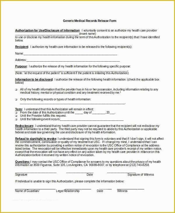 Free Medical Consent form Template Of 10 Medical Release forms Free Sample Example format