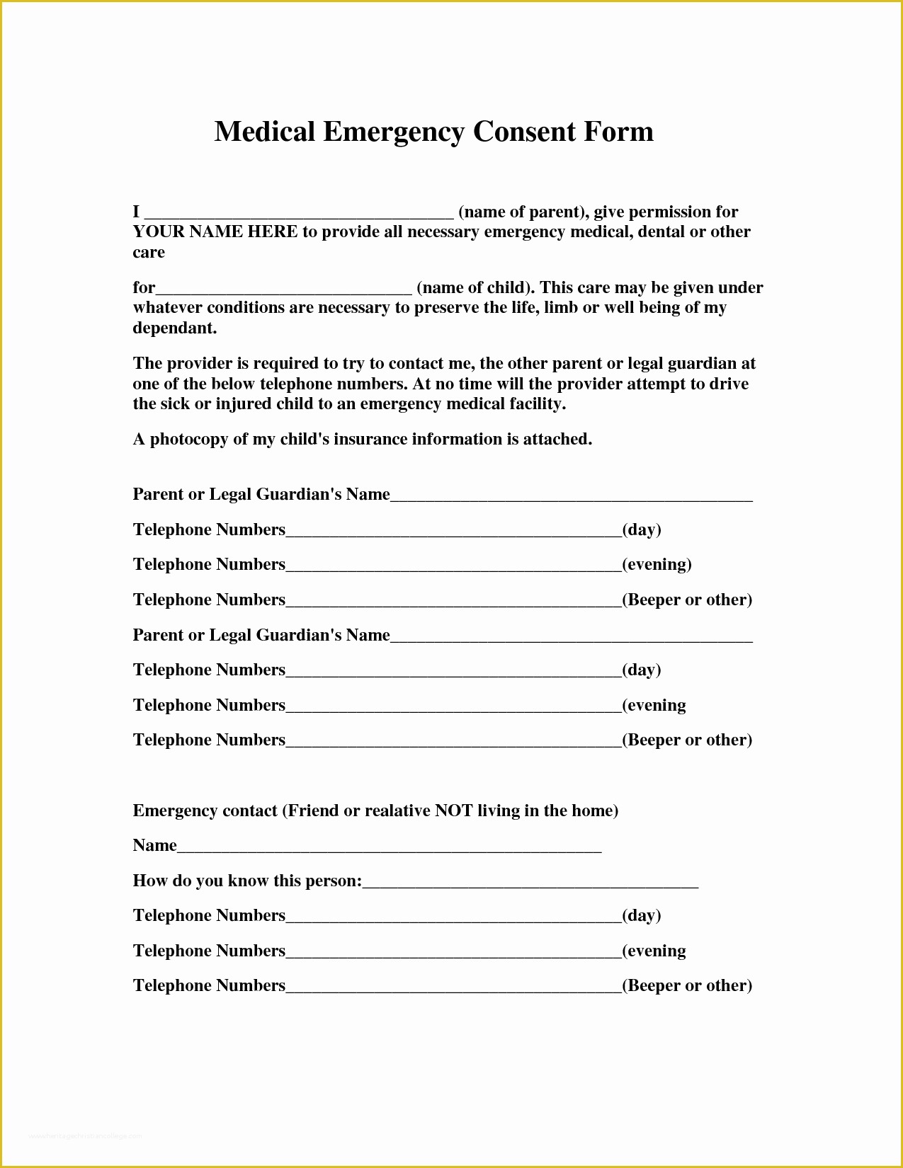 Free Medical Consent form Template Of 6 Best Of Printable Emergency Authorization form
