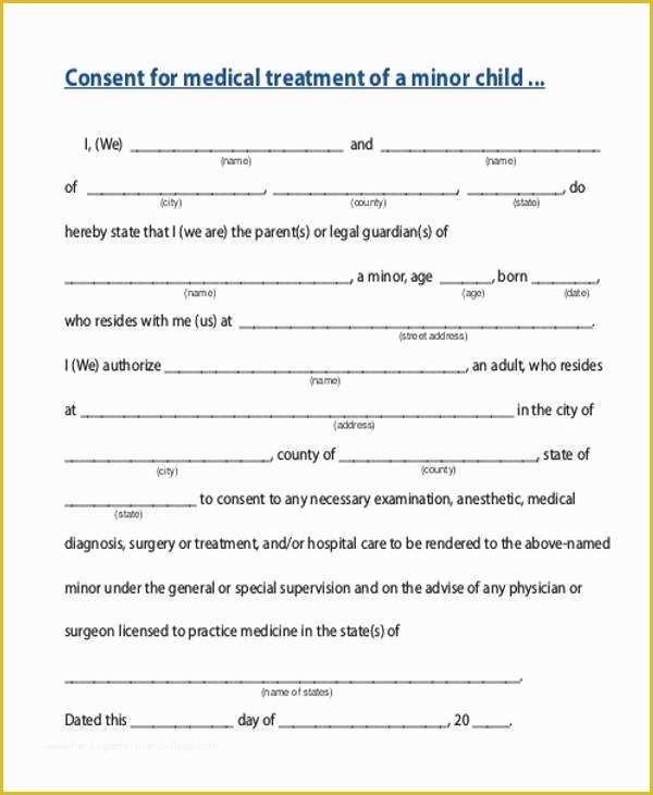 Free Medical Consent form Template Of 7 Medical Consent Sample forms Free Example Sample