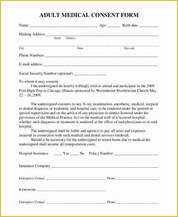 Free Medical Consent form Template Of 9 Sample Medical Consent forms