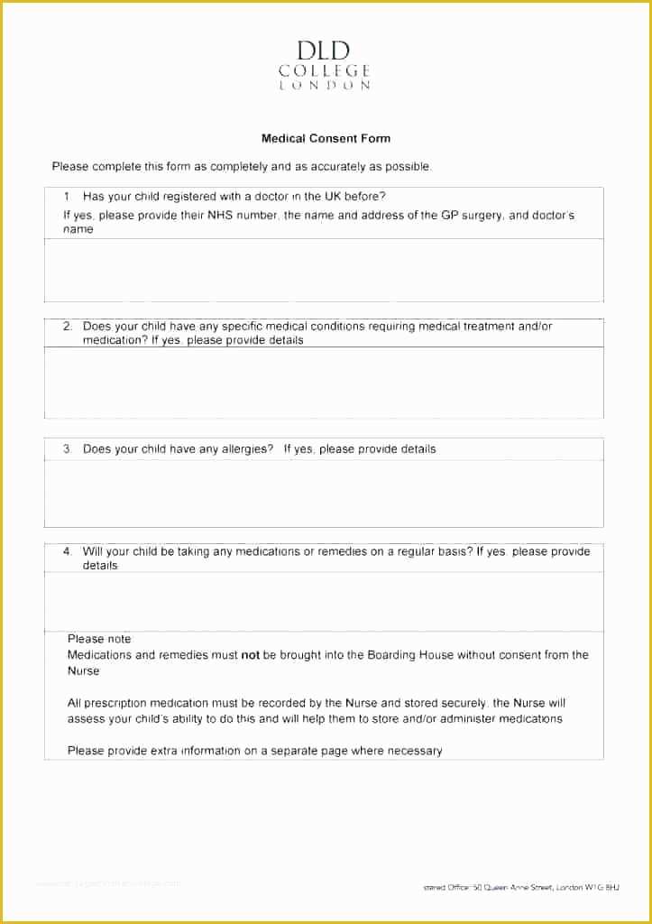 Free Medical Consent form Template Of Child Consent form Template Medical Consent form Minor